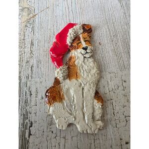 Vintage sonnett Jack Russell dog puppy Santa ornament rare ceramic Xmas tree